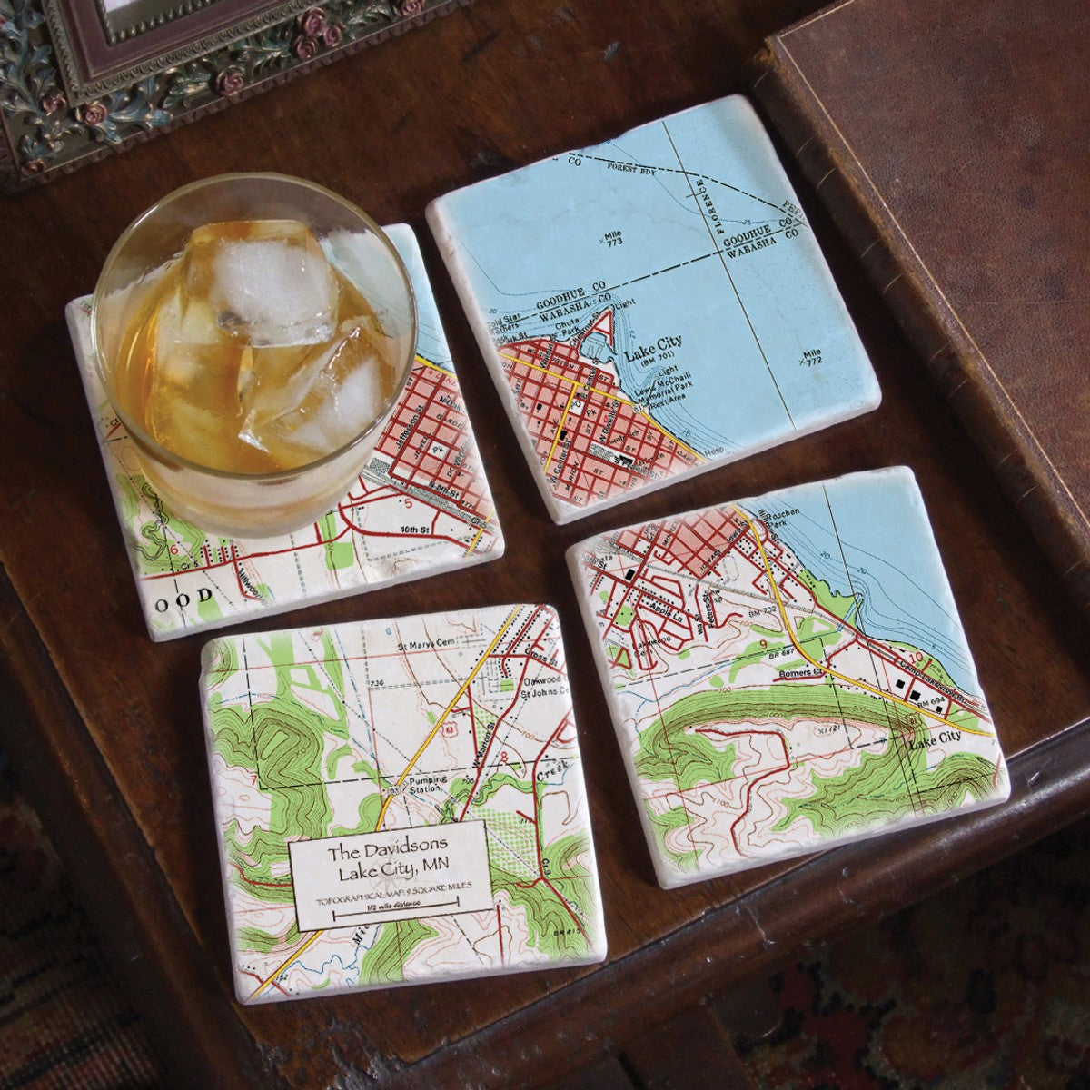 Custom Map Coaster Set, customizable coasters