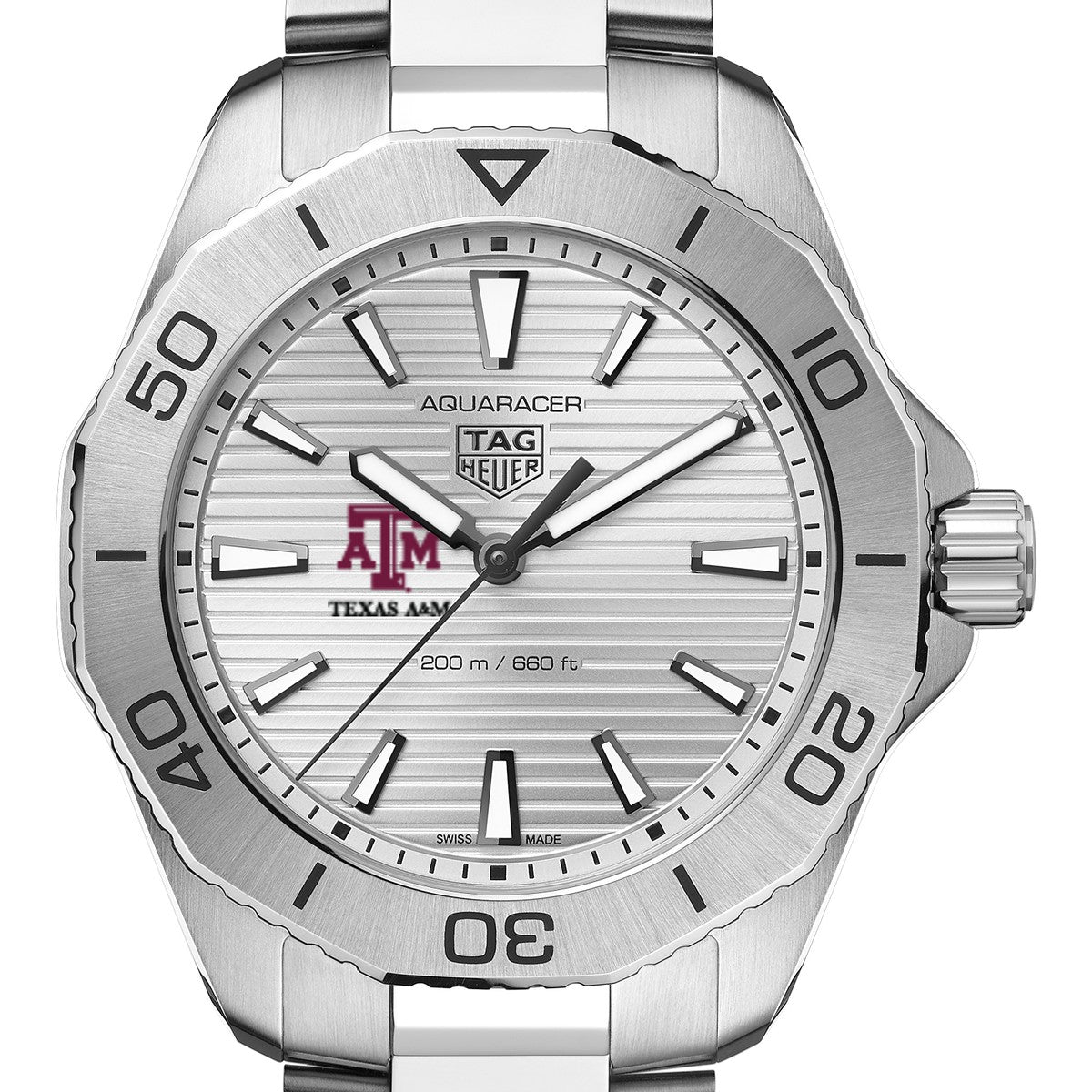 Texas A M Men s TAG Heuer Steel Aquaracer with Silver Dial M