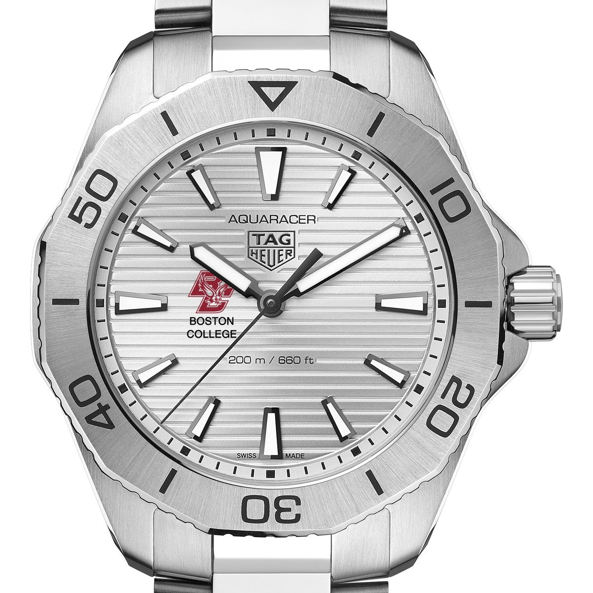 Boston College Men s TAG Heuer Steel Aquaracer with Silver Dial