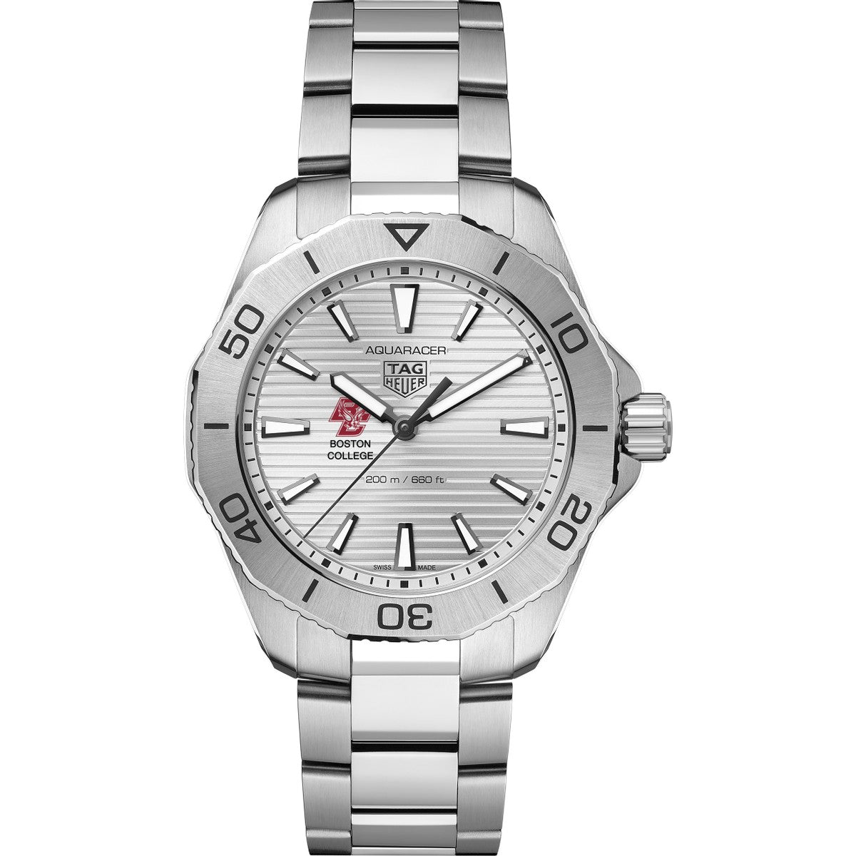 Boston College Men s TAG Heuer Steel Aquaracer with Silver Dial