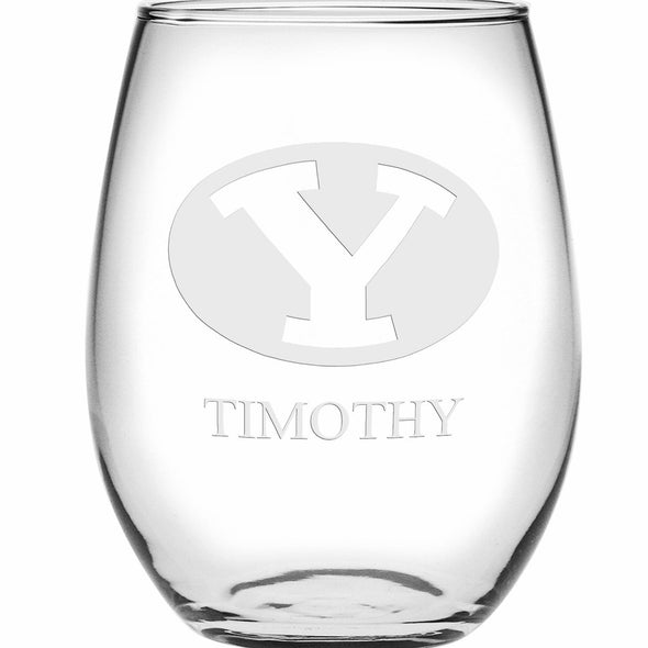 BYU Stemless Wine Glasses Made in the USA Shot #2