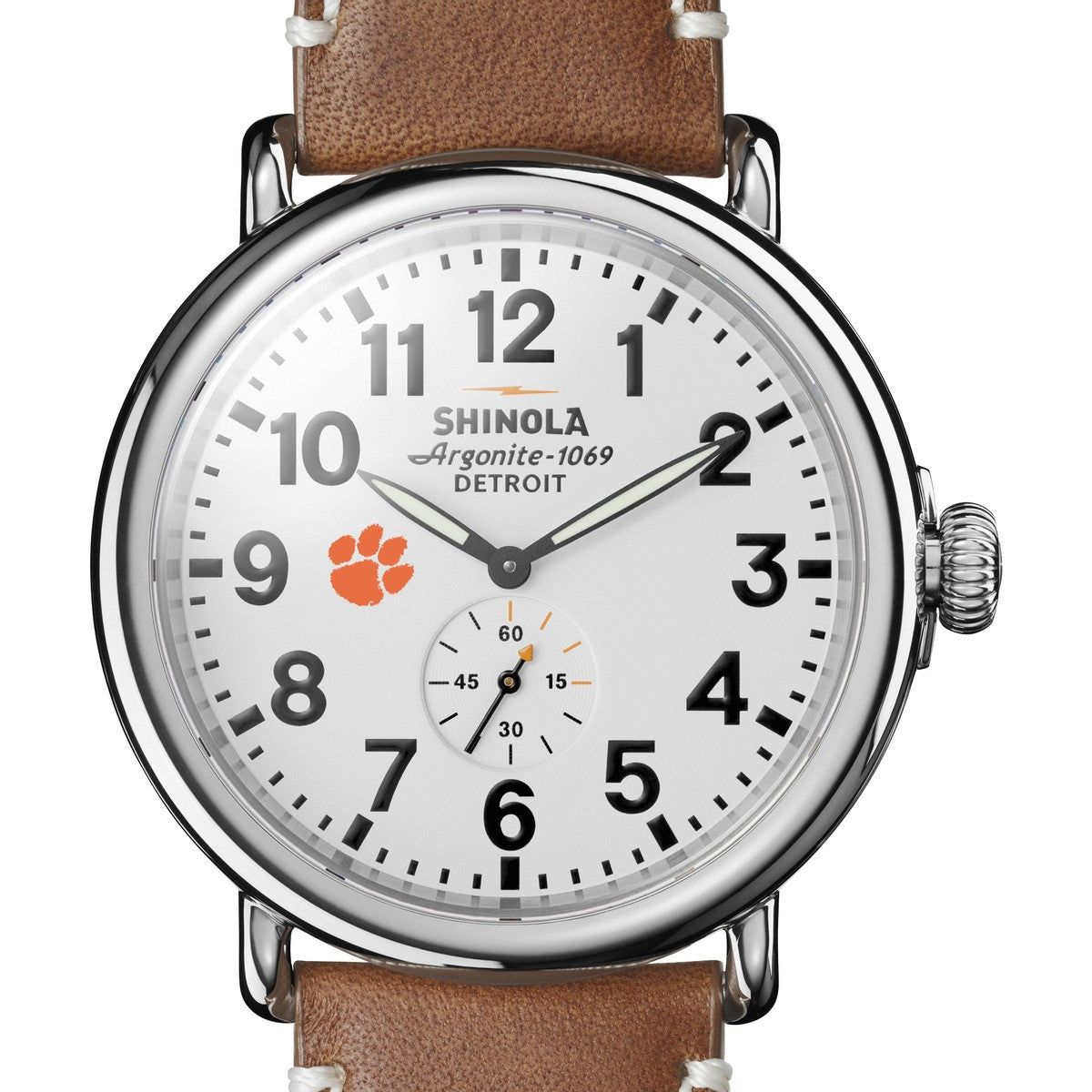 Clemson Shinola Watch, The Runwell 47 mm White Dial | M.LaHart & Co.