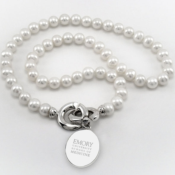 Emory School of Medicine Pearl Necklace with Sterling Silver Charm Shot #1