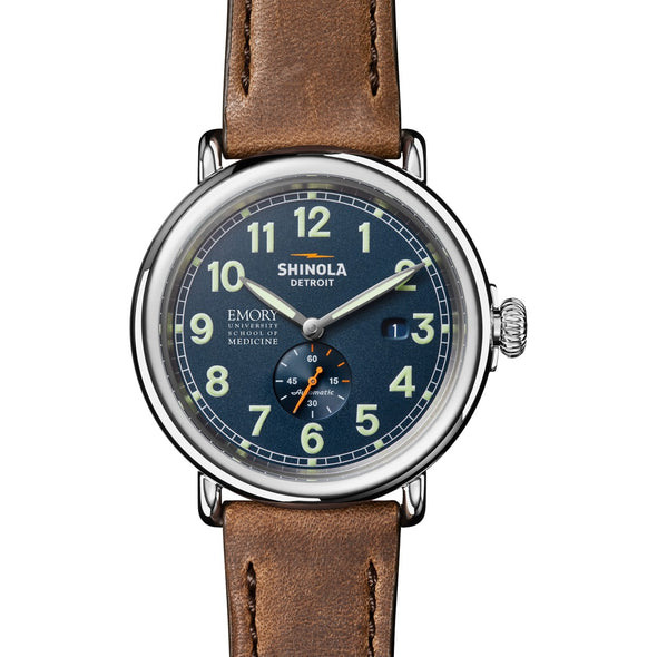 Emory University School of Medicine Shinola Watch, The Runwell Automatic 45 mm Blue Dial and British Tan Strap at M.LaHart &amp; Co. Shot #2