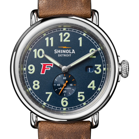 Fairfield University Shinola Watch, The Runwell Automatic 45 mm Blue Dial and British Tan Strap at M.LaHart &amp; Co. Shot #1