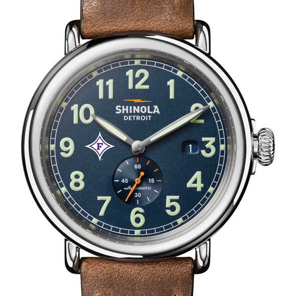 Furman University Shinola Watch, The Runwell Automatic 45 mm Blue Dial and British Tan Strap at M.LaHart &amp; Co. Shot #1