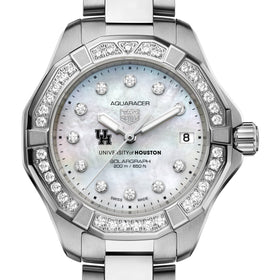 Houston Women&#39;s TAG Heuer Steel Solargraph Aquaracer with MOP Diamond Dial &amp; Diamond Bezel Shot #1