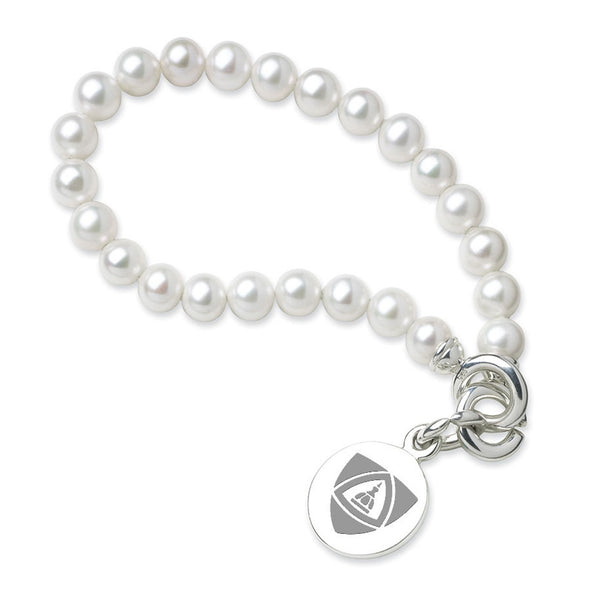 JHU School of Medicine Pearl Bracelet with Sterling Silver Charm Shot #1