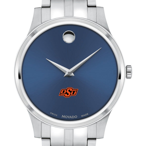 Oklahoma State Men&#39;s Movado Collection Stainless Steel Watch with Blue Dial Shot #1