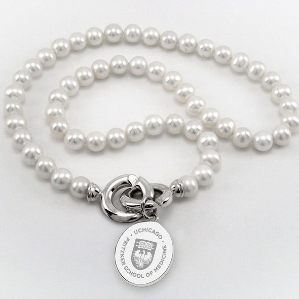 Pritzker School of Medicine Pearl Necklace with Sterling Silver Charm Shot #1