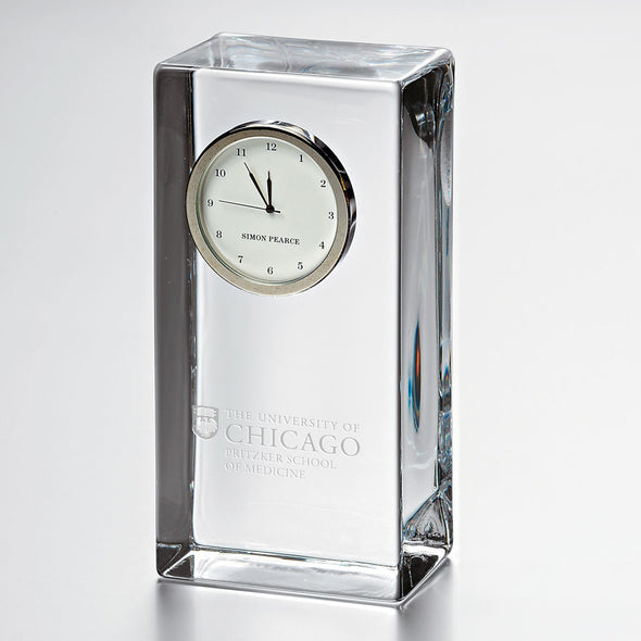 Pritzker School of Medicine Tall Glass Desk Clock by Simon Pearce Shot #1