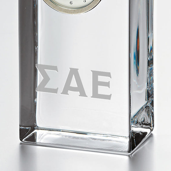 Sigma Alpha Epsilon Tall Glass Desk Clock by Simon Pearce Shot #2