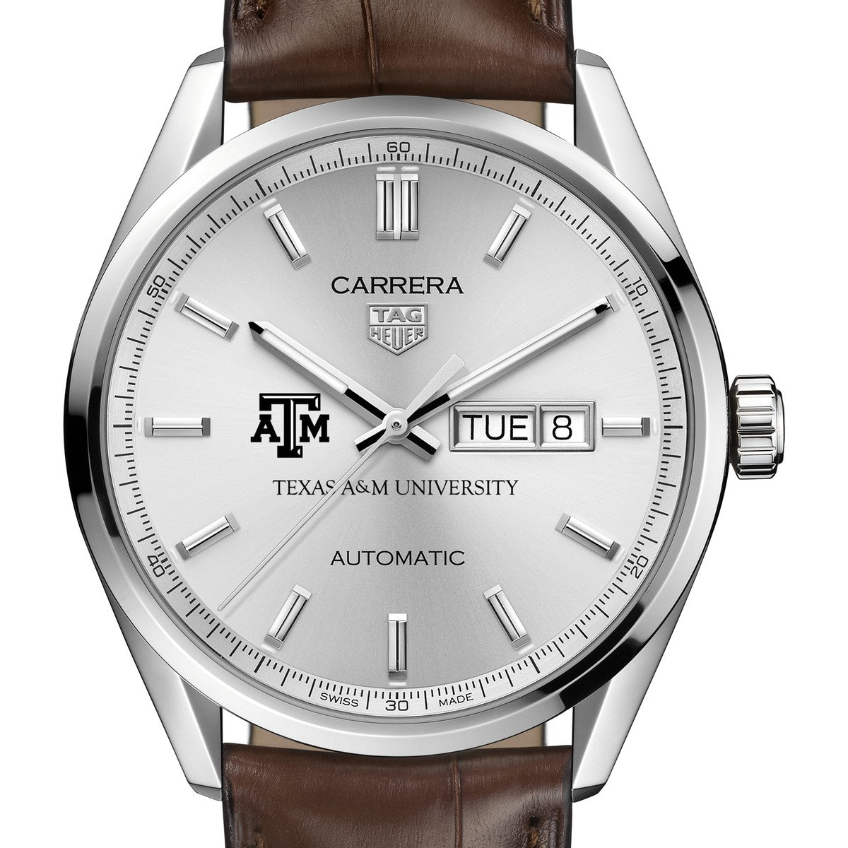 Texas A M Men s TAG Heuer Automatic Day Date Carrera with Silver