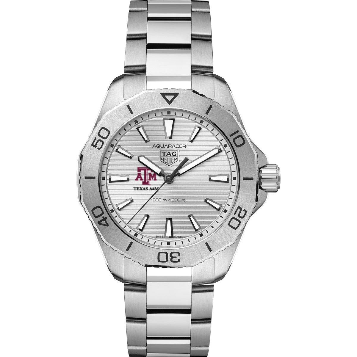 Texas A M Men s TAG Heuer Steel Aquaracer with Silver Dial M