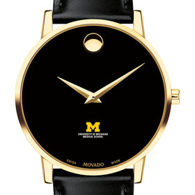 U-M Medical School Men&#39;s Movado Gold Museum Classic Leather Shot #1