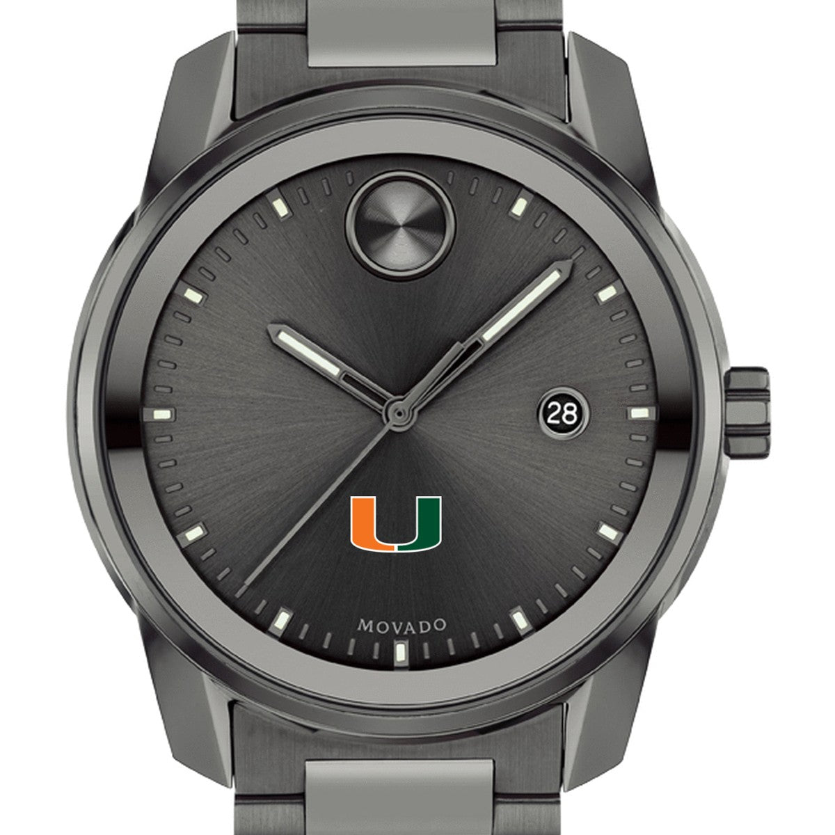 University of Miami Men's Movado BOLD Gunmetal Grey with Date Window ...